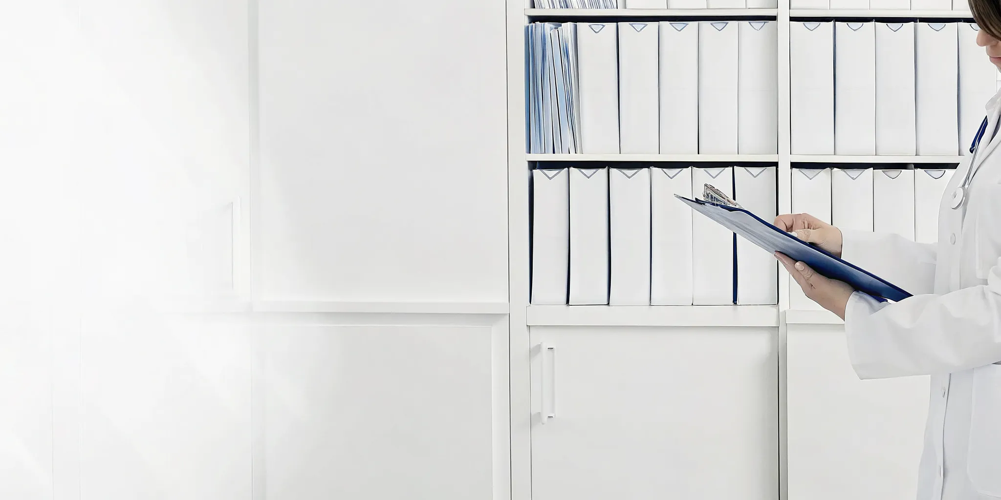 Medical practice administrator reviewing peptide supplement supplier documentation